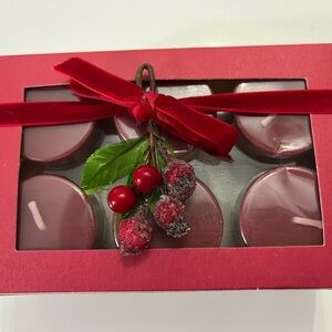 Christmas Holiday Red Spiced Berry Tealight Candle Set with Bow